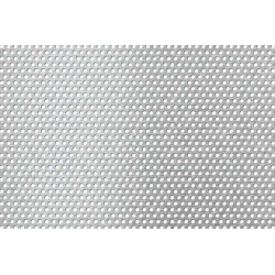 Lamiera forata in alluminio (lega 1050) dalle dimensioni 100x200cm, spessore 1mm, foro rotondo Ø2mm, passo 3,5mm a 60°