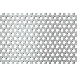 Lamiera forata in acciaio inox (aisi 304) dalle dimensioni di 100x200cm, spessore 2mm, foro ø8mm, passo 12mm a 60°
