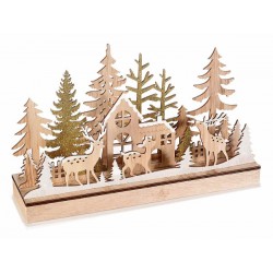 Paesaggio invernale in legno con luci - cm 30x18,5H
