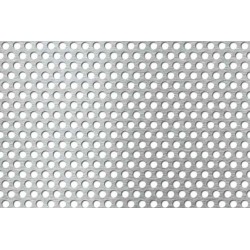 Lamiera forata in alluminio (lega 1050) dalle dimensioni 125x250cm, spessore 0,8mm, foro ø5mm, passo 8mm a 60°