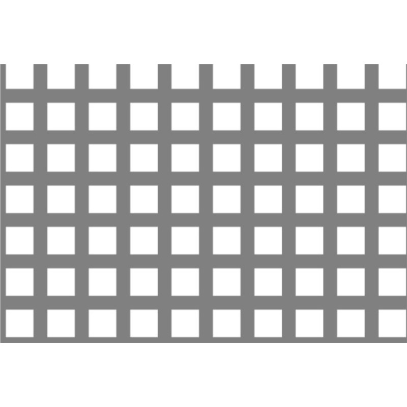 Lamiera forata in alluminio (lega 1050) dalle dimensioni 1250x2500, spessore 2mm, foro quadro 10x10mm, passo 15mm a 90°