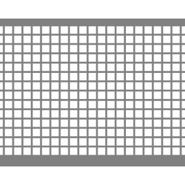 Lamiera forata in acciaio (aisi 316 L) dalle dimensioni di 100x200cm, spessore 1mm, foro quadro 8x8mm, passo 10mm a 90°