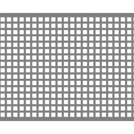 Lamiera forata in acciaio inox (aisi 304) dalle dimensioni di 100x200cm, spessore 1,5mm, foro quadro 6x6mm, passo 9mm a 90°