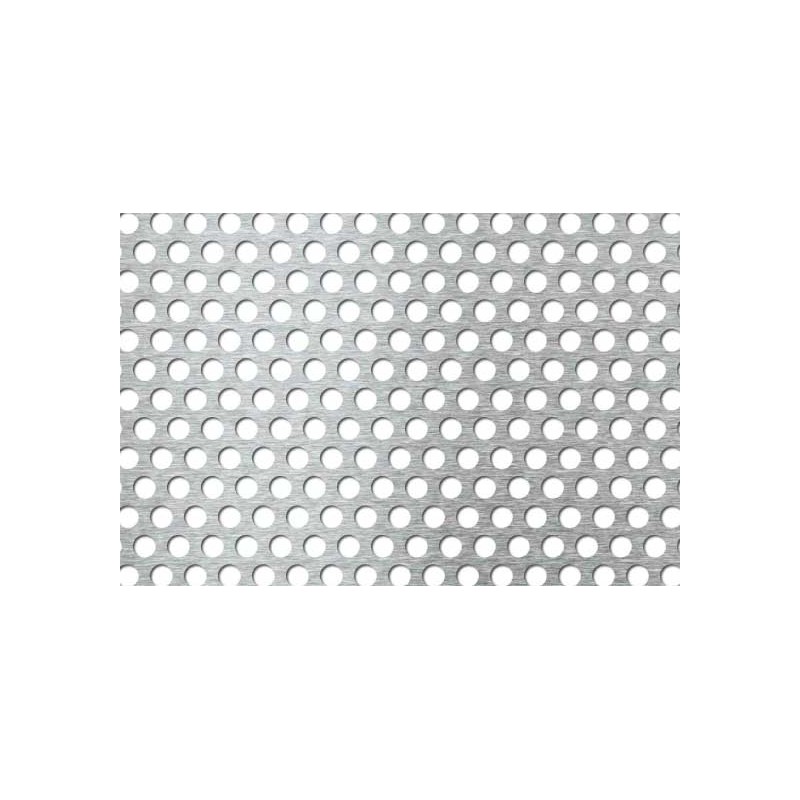 Lamiera forata in acciaio inox (aisi 304) dalle dimensioni di 40x50cm, spessore 1,5mm, foro ø8mm, passo 12mm a 60°