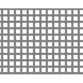 Lamiera forata in sendzimir dalle dimensioni di 150x300cm, spessore 1mm, foro quadro 10x10mm, passo 15mm a 90°