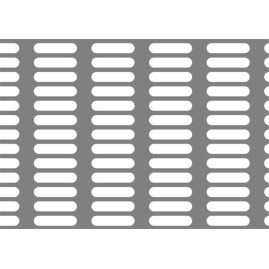 Lamiera forata in fe (acciaio comune) dalle dimensioni 100x200cm, spessore 1,5mm, foro asola 7x30mm, passo 10x40mm a 90°