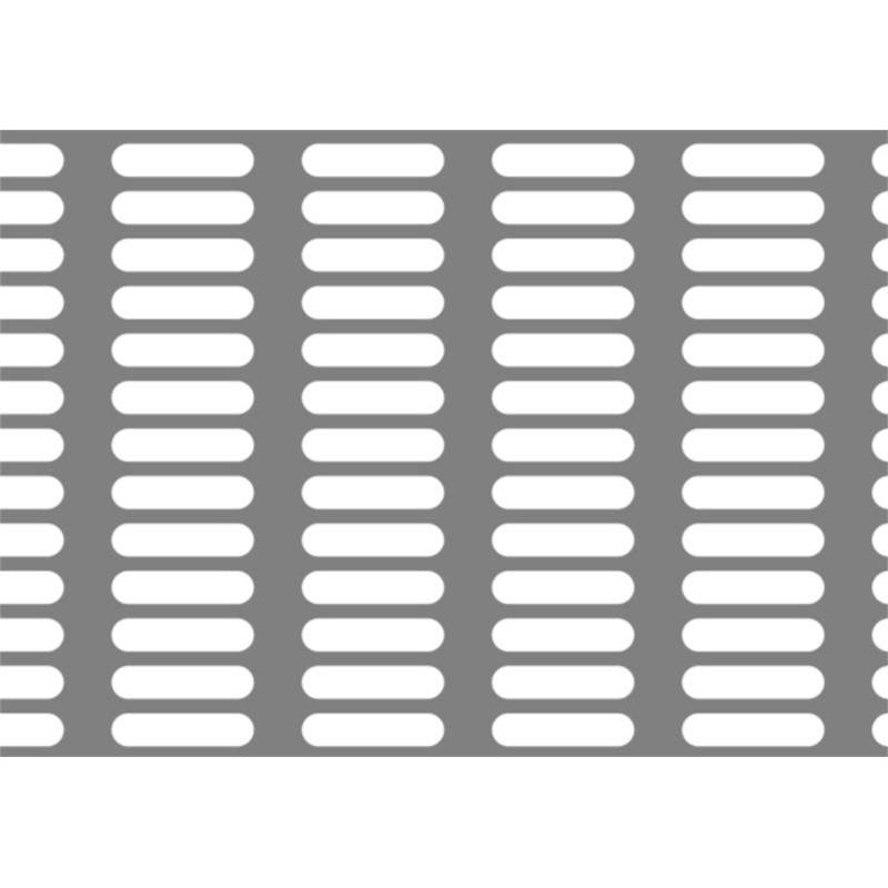 Lamiera forata in fe (acciaio comune) dalle dimensioni 100x200cm, spessore 1,5mm, foro asola 7x30mm, passo 10x40mm a 90°