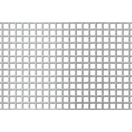 Lamiera forata in fe (acciaio comune) dalle dimensioni 125x250cm, spessore 1,5mm, foro quadro 8x8mm, passo 10mm a 90°