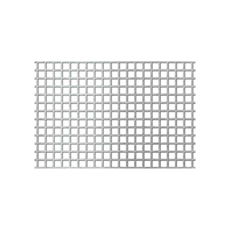 Lamiera forata in fe (acciaio comune) dalle dimensioni 125x250cm, spessore 1,5mm, foro quadro 8x8mm, passo 10mm a 90°