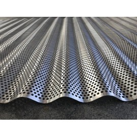 Lamiera ondulata in fe (acciaio comune)  dalle dimensioni di 920x2000 spessore 1 mm foro diametro 3 passo 5  a 60°, onda passo 