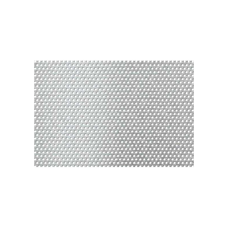 Lamiera forata in acciaio inox (aisi 304) dalle dimensioni di 100x200cm, spessore 0,5mm, foro rotondo Ø3mm, passo 4 mm a 60°