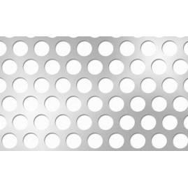Lamiera forata in alluminio (lega 1050) dalle dimensioni 150x300cm, spessore 1,5mm, foro ø 15mm, passo 20mm a 60°