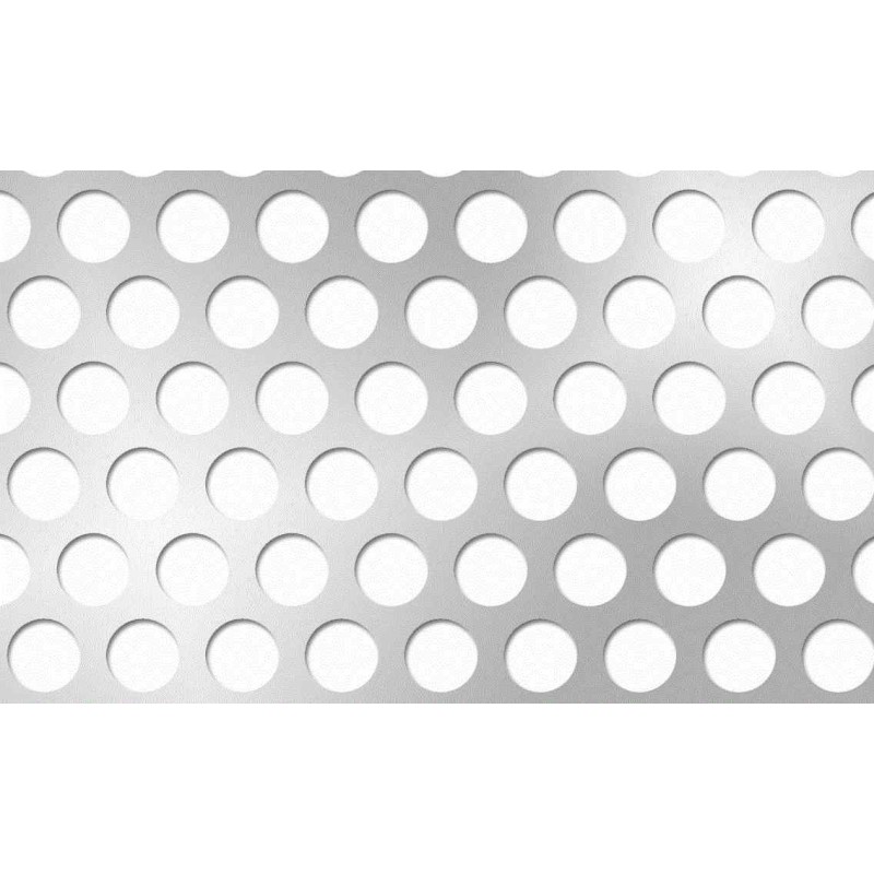 Lamiera forata in alluminio (lega 1050) dalle dimensioni 150x300cm, spessore 1,5mm, foro ø 15mm, passo 20mm a 60°