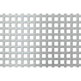 Lamiera forata in fe (acciaio comune) dalle dimensioni di 125x250cm, spessore 1,5mm, foro quadro 10x10mm, passo 15mm a 90°