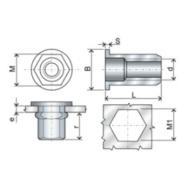 Inserto filettato esagonale aperto acciaio - M10
