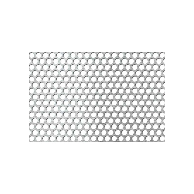 Lamiera forata in acciaio inox (aisi 304) dalle dimensioni 100x200cm, spessore 1mm, foro ø8mm, passo 10mm a 60° VSP 57,6