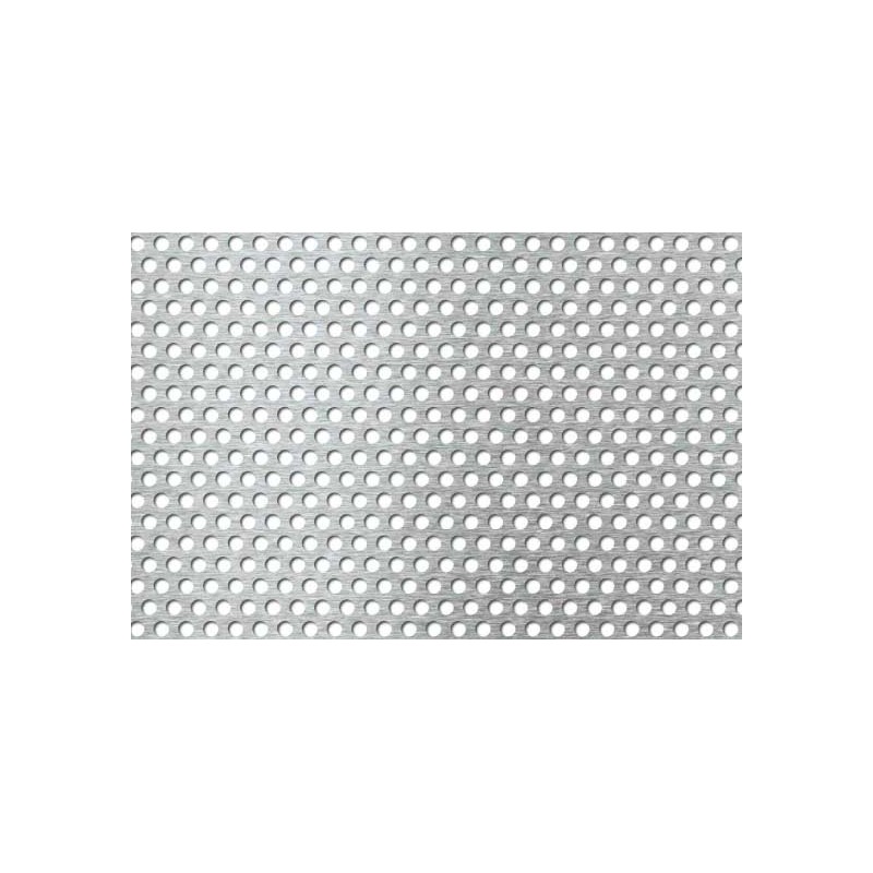 Lamiera forata in acciaio inox (aisi 304) dalle dimensioni di 100x200cm, spessore 1,5mm, foro ø5mm, passo 8mm a 60°