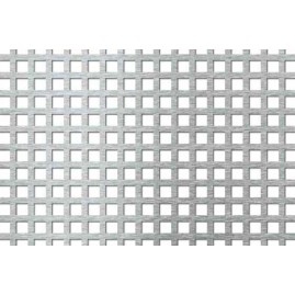 Lamiera forata in acciaio inox (aisi 304) dalle dimensioni di 100x200cm, spessore 1mm, foro quadro 8x8mm, passo 12mm a 90°