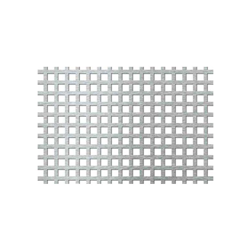 Lamiera forata in acciaio inox (aisi 304) dalle dimensioni di 100x200cm, spessore 1mm, foro quadro 8x8mm, passo 12mm a 90°